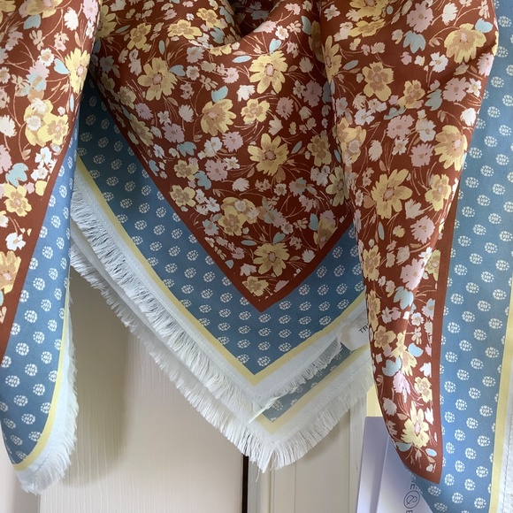 Treasure And Bond Print Square Silk Scarf Rust Gestural Floral OS - Picture 4 of 15
